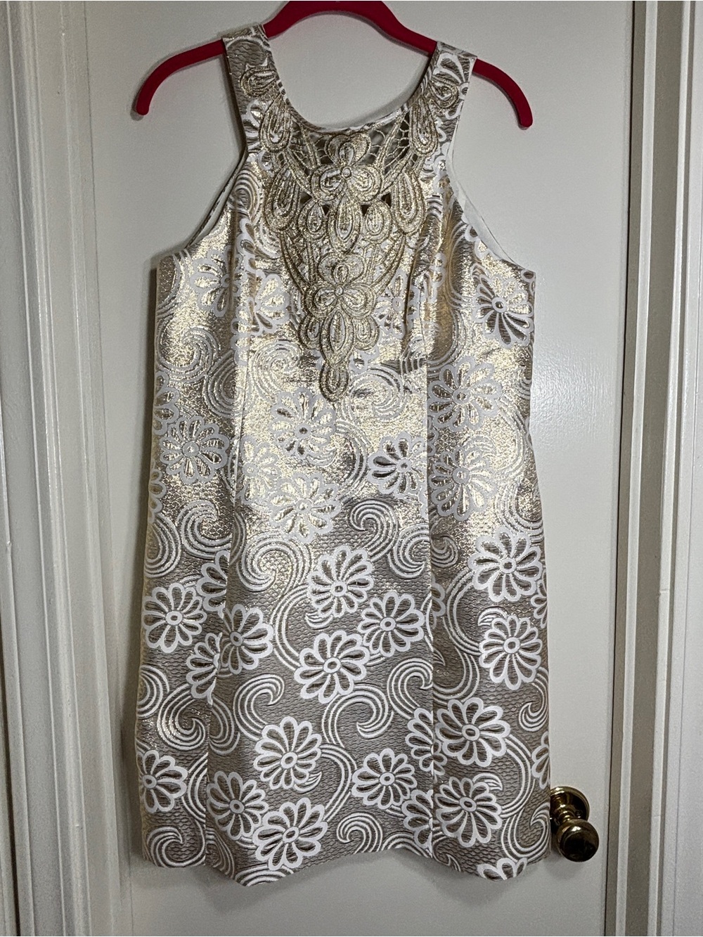 Lilly Pulitzer Gold and White Metallic Floral Shift Dress